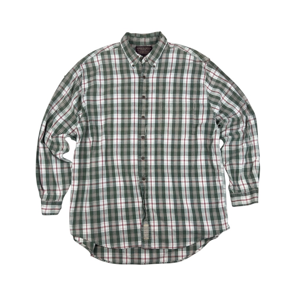 Vtg Y2K Abercrombie & Fitch Flannel Shirt Men's‎ L Green Plaid Oversized 90s 00s